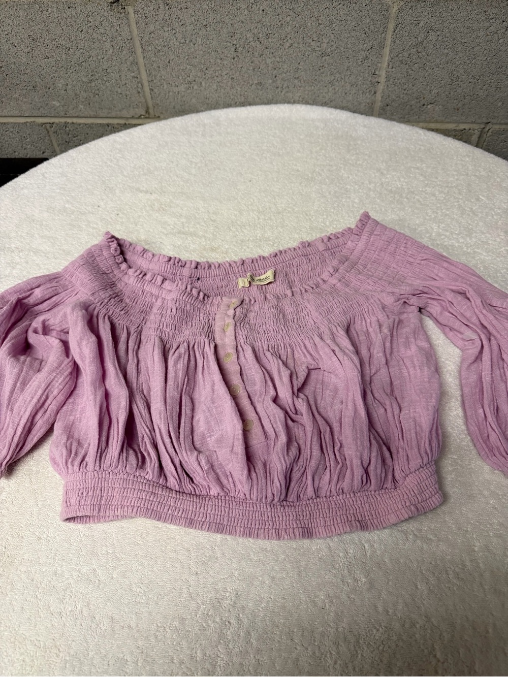 We The Free Sz XS Off-Shoulder Lavender Smocked Waist Women's Top